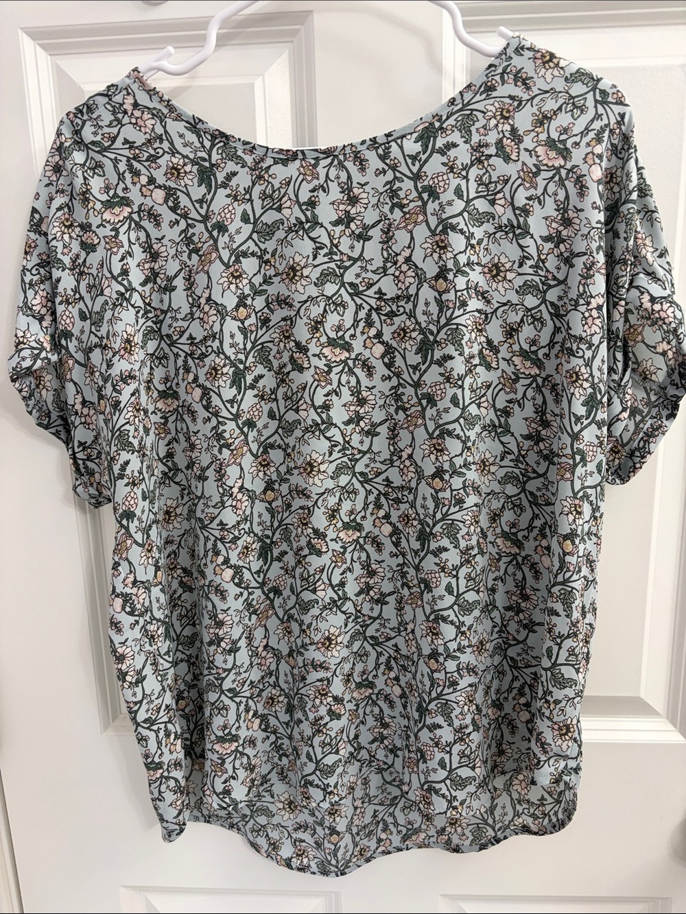 Maurices Light Blue Floral Short Sleeve Blouse